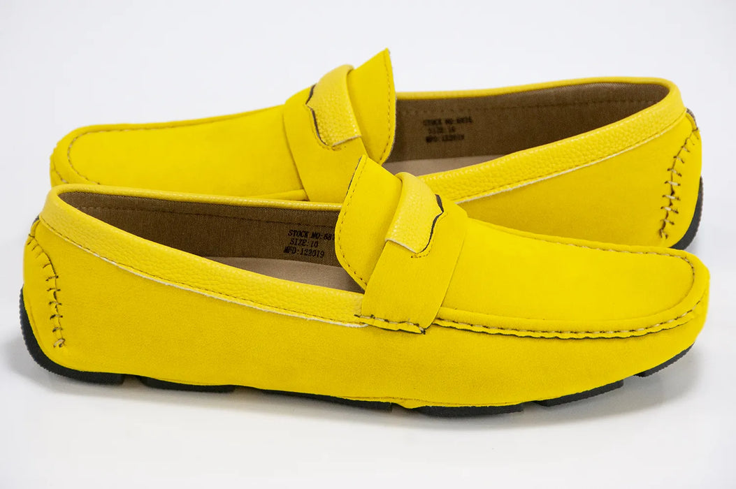 Yellow Velvet Driver Loafers With Leather Topline