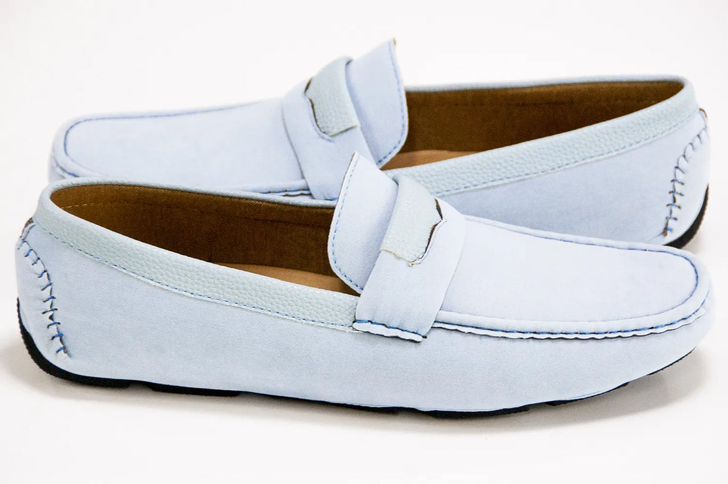 Light Blue Velvet Driver Loafers With Leather Topline