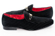Men's Black Striped Velvet Loafer - Quarter, Heel