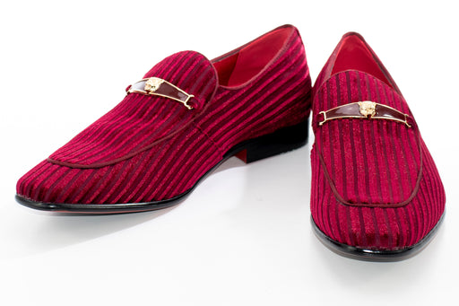 Men's Burgundy Striped Velvet Loafer - Vamp, Toe, Outsole