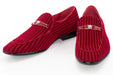 Men's Cherry Red Striped Velvet Loafer - Vamp, Toe, Outsole