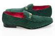 Green Striped Velvet Loafer - Quarter, Heel