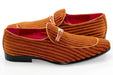 Rust Brown Striped Velvet Loafer - Quarter, Heel