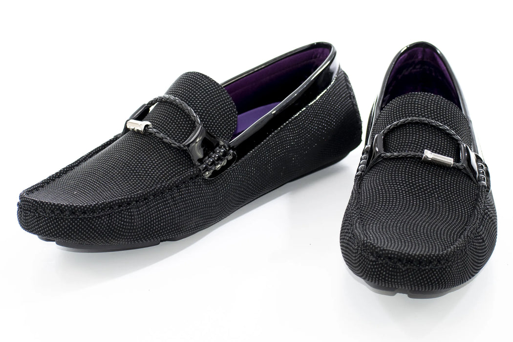 Black Beaded Smoking Loafer With Braided Leather Strap