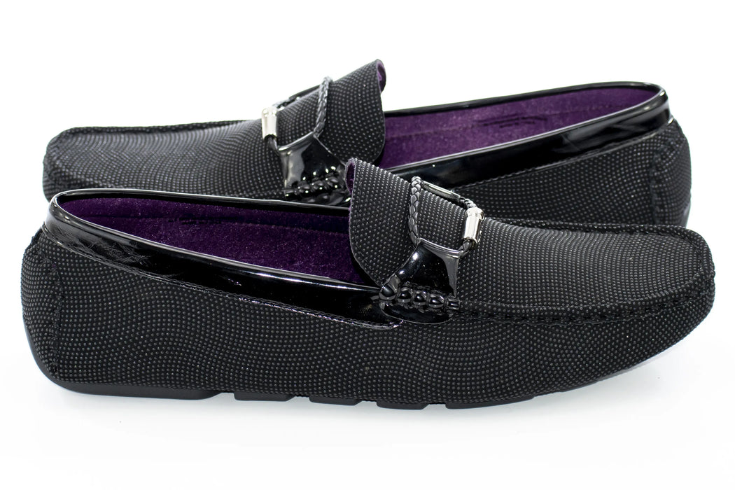 Black Beaded Smoking Loafer With Braided Leather Strap