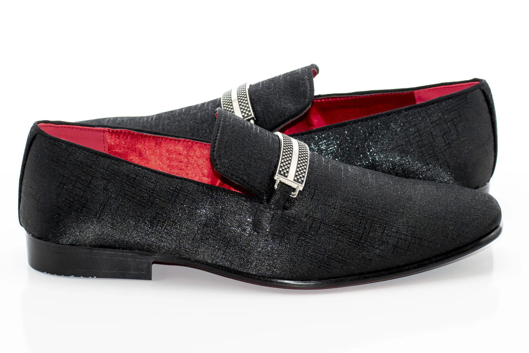 Black Textured Loafer With Rectangular Bit