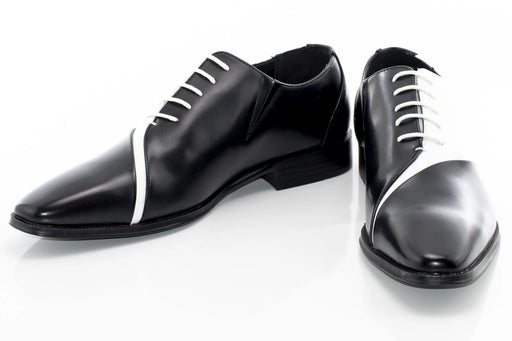 Men's Black And White Leather Open-Lace Dress Shoes