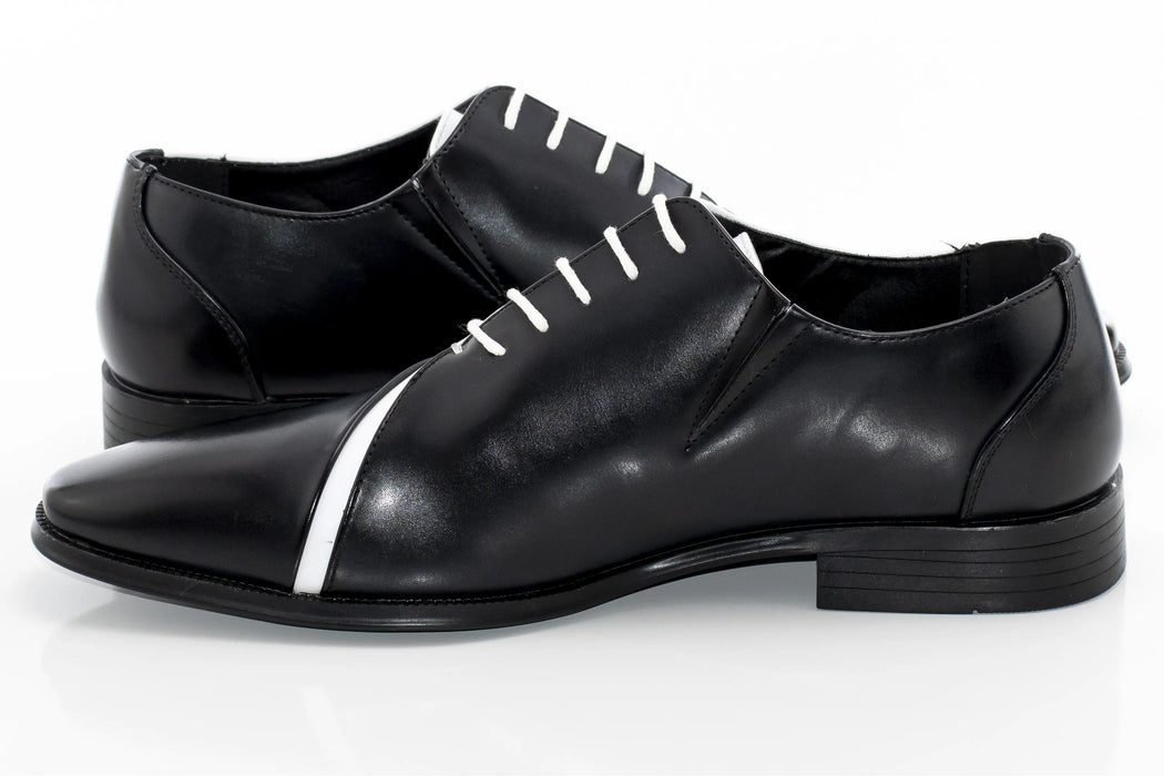 Men's Black And White Leather Open-Lace Dress Shoes