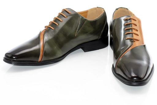 Men's Olive And Tan Leather Open-Lace Dress Shoes