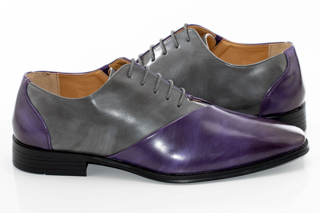 Men's Purple And Gray Leather Open-Lace Dress Shoes