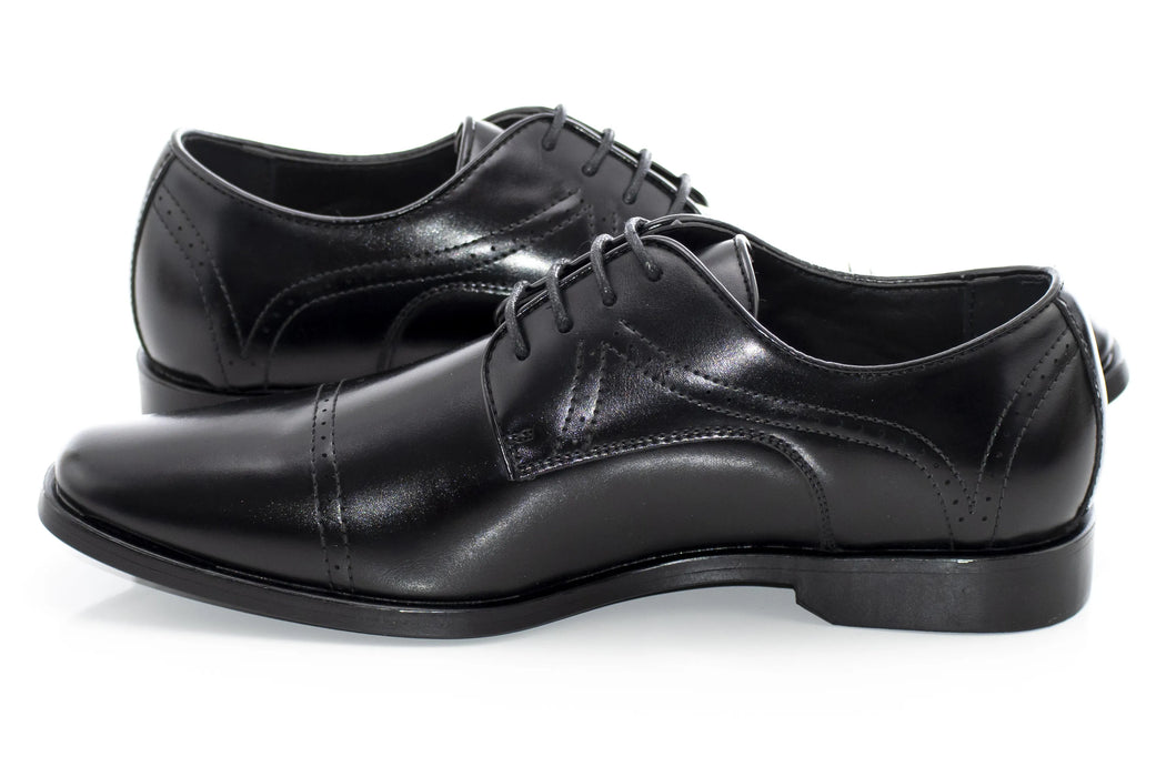 Men's Black Leather Cap-Toe Derby Shoe