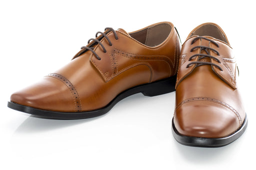 Men's Cognac Brown Leather Cap-Toe Derby Shoe