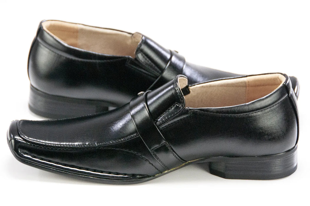 Black Square-Toed Dress Loafer with Strap