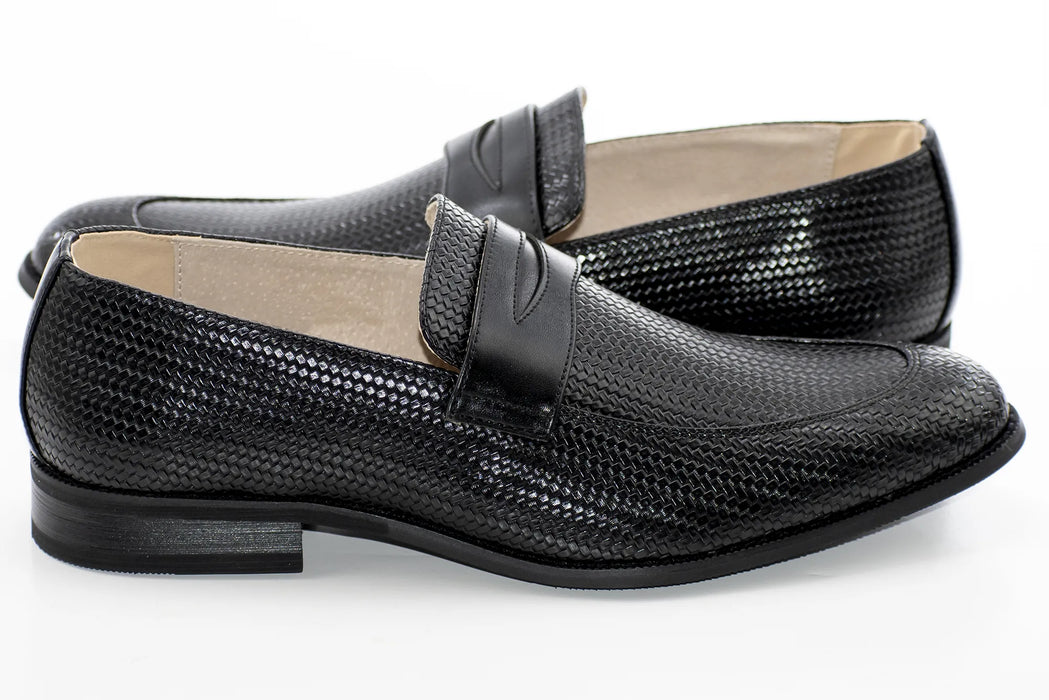 Black Textured Leather Penny Loafer