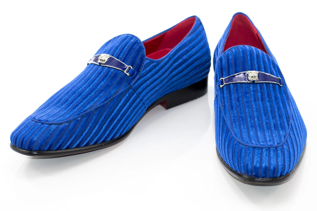 Royal Blue Striped Velvet Loafer - Vamp, Toe, Outsole