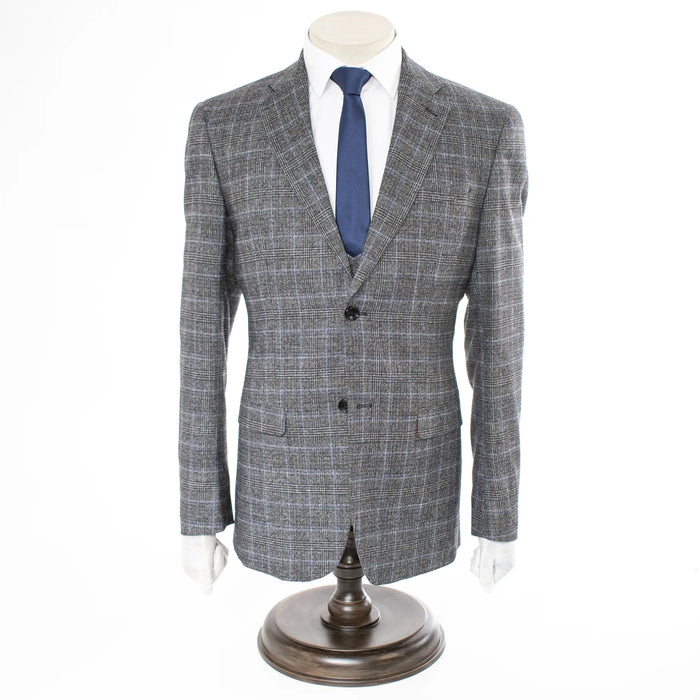 Charcoal Plaid 3-Piece Slim-Fit Suit With Notch Lapels