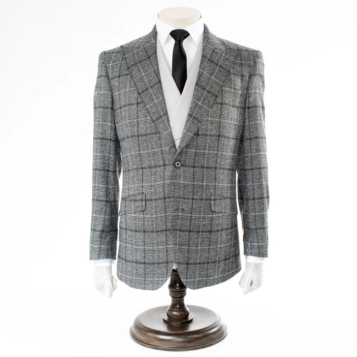 Gray Argyle Plaid 3-Piece Tailored-Fit Suit