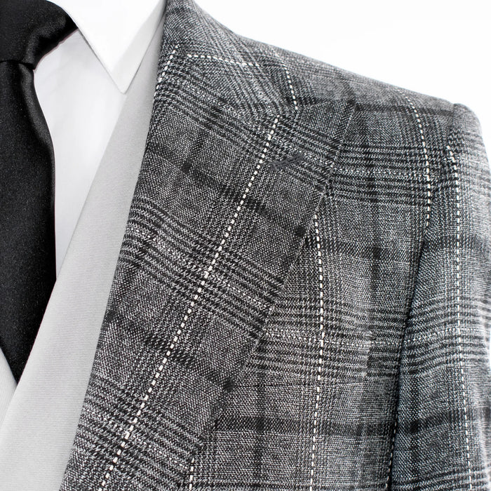 Gray Argyle Plaid 3-Piece Tailored-Fit Suit