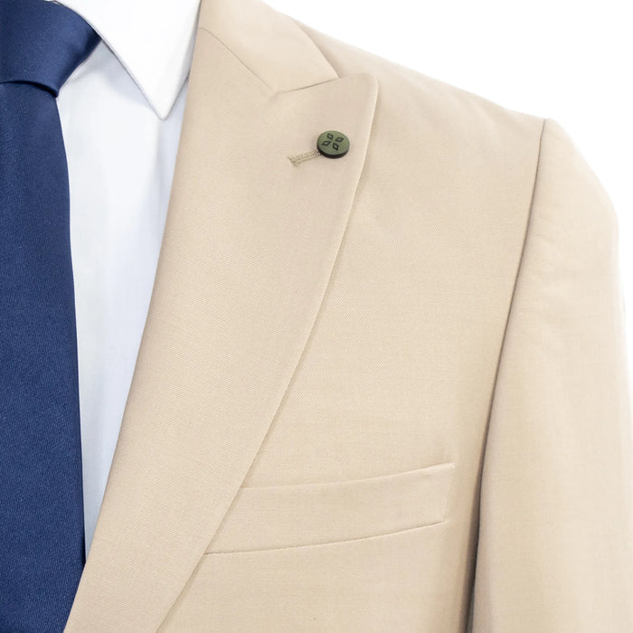 Men's Beige 3-Piece Suit With Double-Breasted Vest