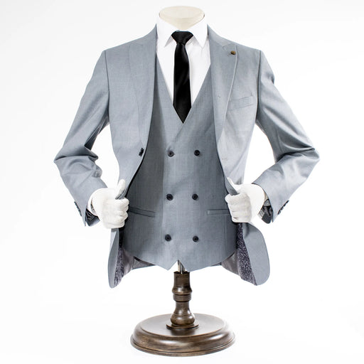 Men's Gray 3-Piece Suit With Double-Breasted Vest