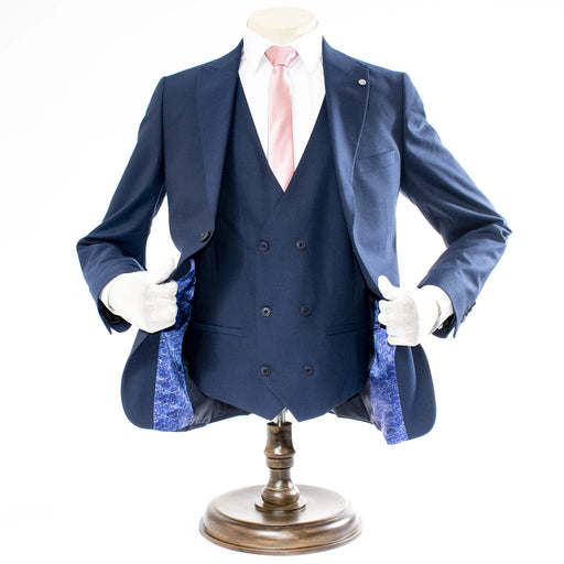 Men's Navy Blue 3-Piece Suit With Double-Breasted Vest