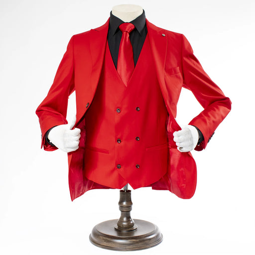 Men's Red 3-Piece Suit With Double-Breasted Vest