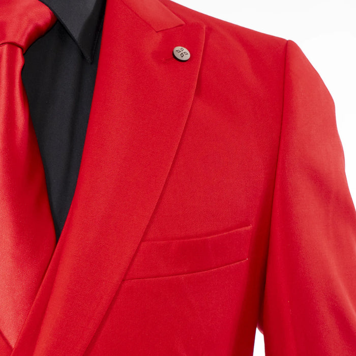 Men's Red 3-Piece Suit With Double-Breasted Vest