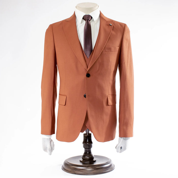 Men's Rust Brown 3-Piece Suit With Double-Breasted Vest