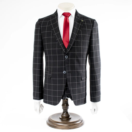 Men's Black Checked 3-Piece Tailored-Fit Suit - Single Button Closure