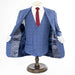 Men's Blue Checked 3-Piece Tailored-Fit Suit - Double Breasted Vest