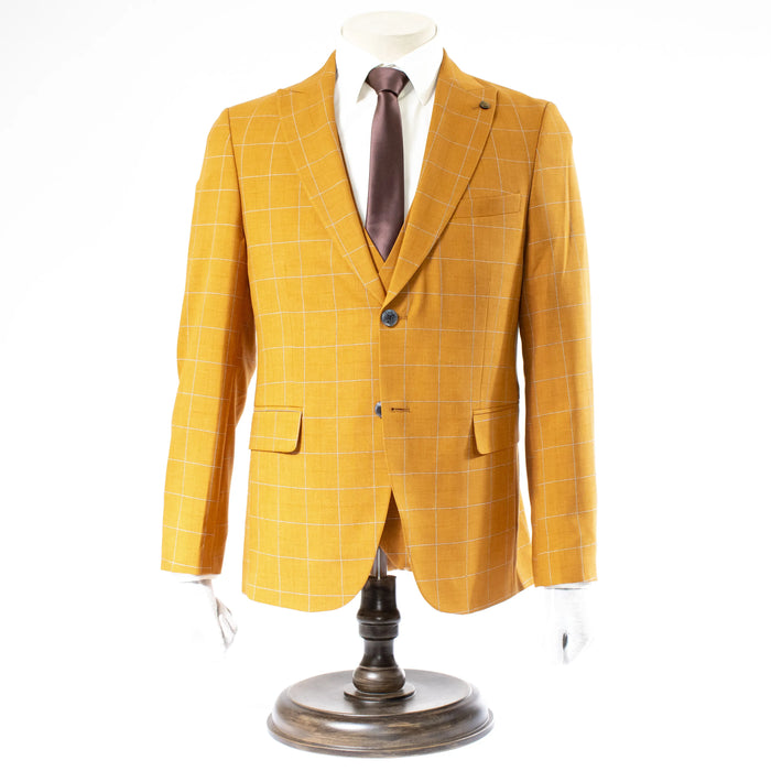 Men's Copper Checked 3-Piece Tailored-Fit Suit - Single Button Closure