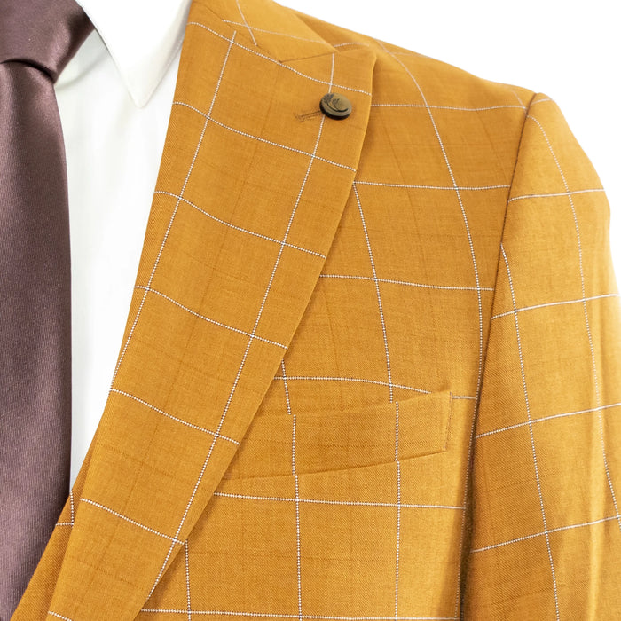 Men's Copper Checked 3-Piece Tailored-Fit Suit - Peak Lapel
