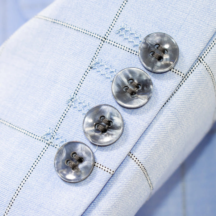 Men's Light Blue Checked 3-Piece Tailored-Fit Suit - Button Cuffs