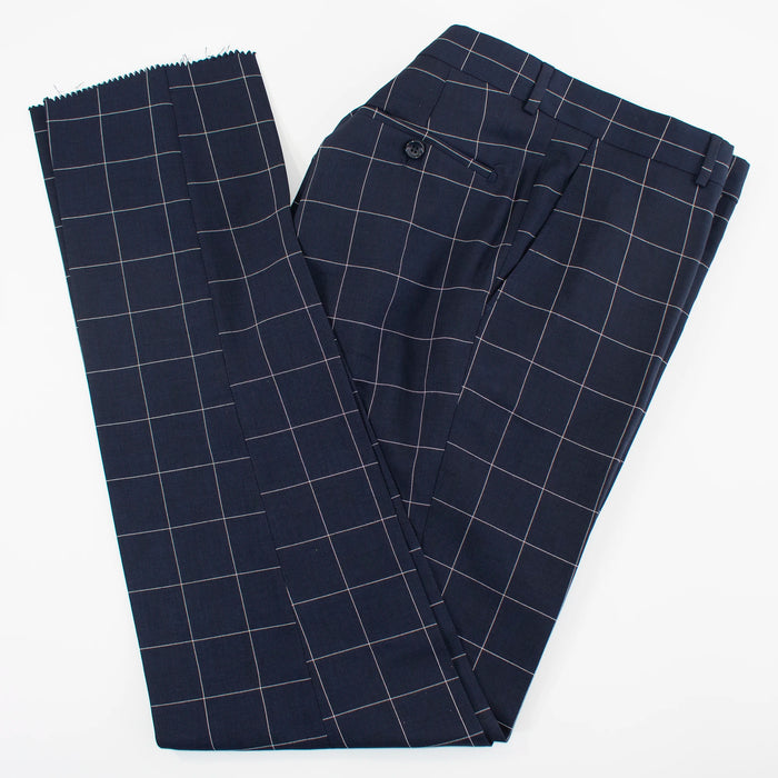 Men's Navy Checked 3-Piece Tailored-Fit Suit - Pants