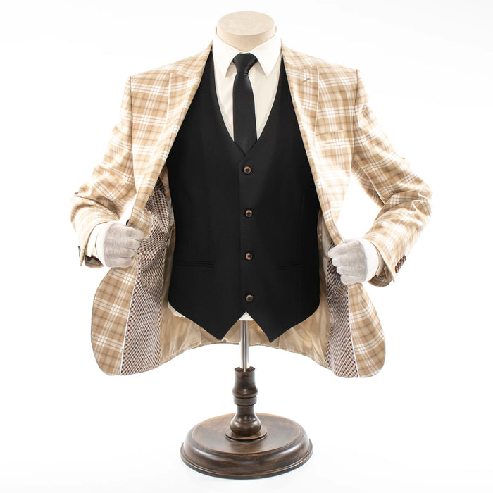 Brown Plaid 3-Piece Tailored-Fit Suit With Peak Lapels