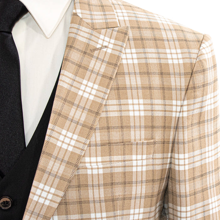 Brown Plaid 3-Piece Tailored-Fit Suit With Peak Lapels