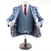 Men's Blue And White Plaid 3-Piece Suit With Peak Lapels