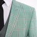 Men's Mint Green Plaid 3-Piece Tailored-Fit Suit With Peak Lapels