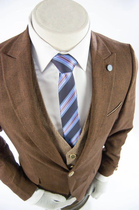 Brown Twill Designer 3-Piece Suit