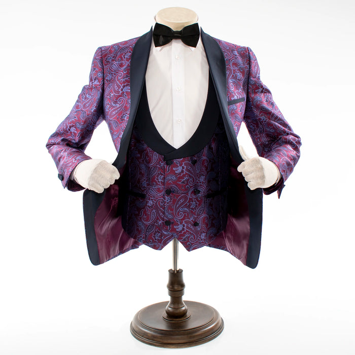 Men's Purple And Burgundy Paisley 3-Piece Slim-Fit Tuxedo