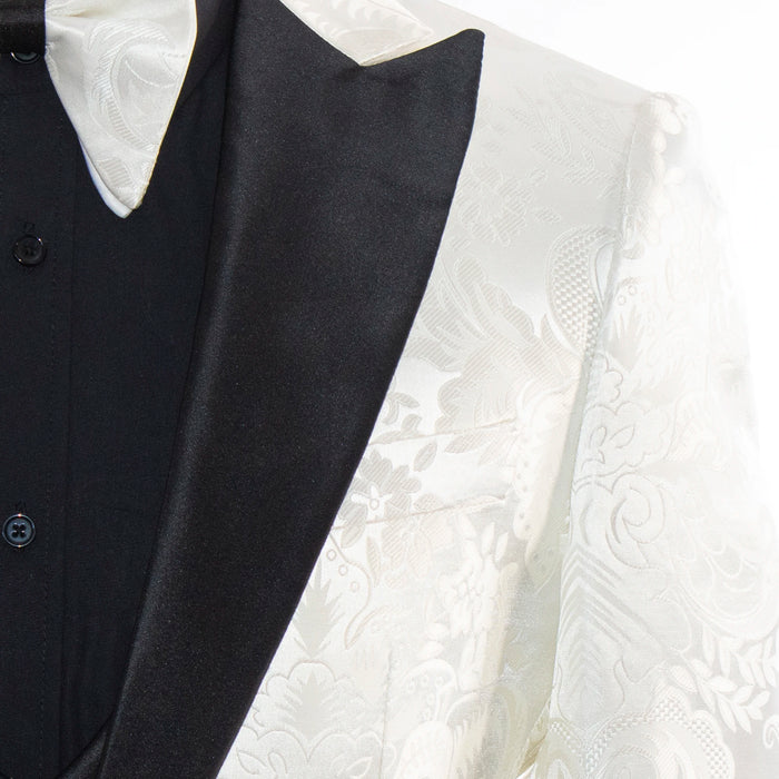 Cream And Black Baroque 3-Piece Slim-Fit Tuxedo With Satin Lapel