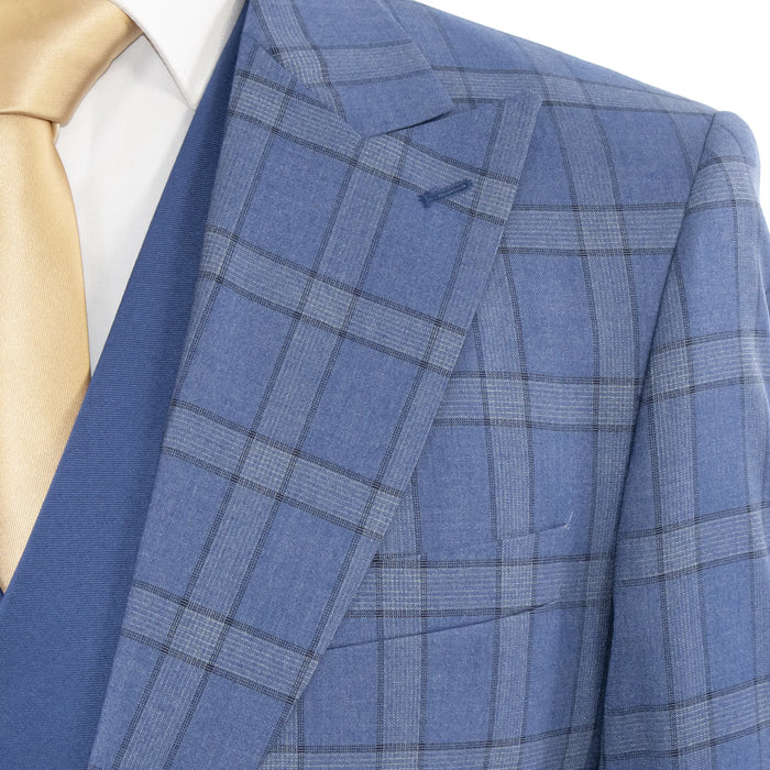 Men's Indigo Blue Plaid 3-Piece Modern Fit Wool Suit