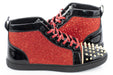 Red Glitter and Gold Spiked High-Top Lace-ups