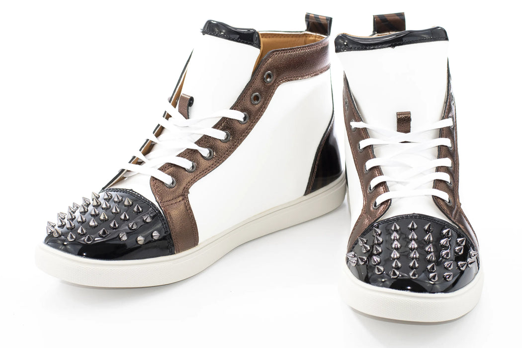 White and Bronze Spiked High-Tops