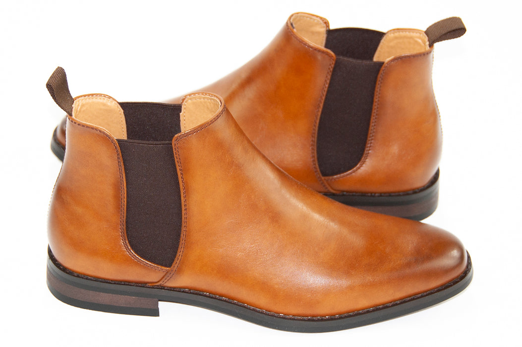 Cognac Brown Leather Chelsea Boot Front Quarter And Side
