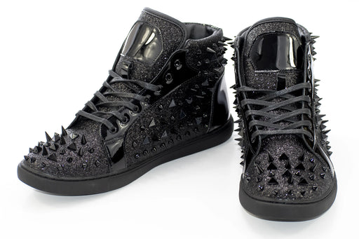 Black Glittered Spiked High Top Sneakers - Vamp, Toe, Outsole