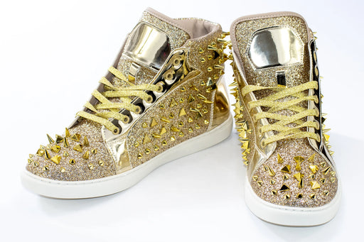 Gold Glittered Spiked High Top Sneakers - Vamp, Toe, Outsole