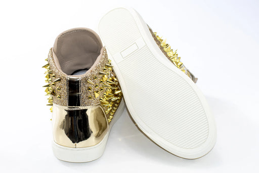 Gold Glittered Spiked High Top Sneakers - Back, Sole
