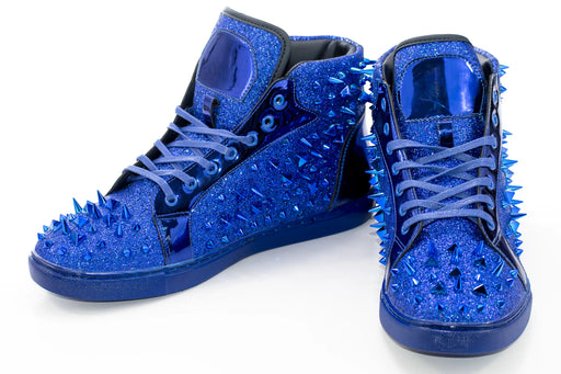 Blue Glittered Spiked High Top Sneakers - Vamp, Toe, Outsole