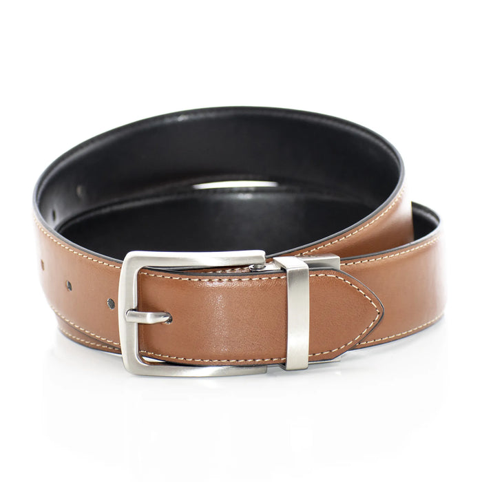Men's Brown And White Reversible Belt And Buckle
